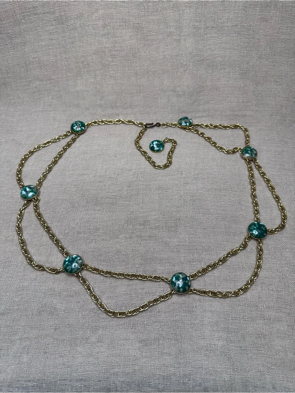 Vintage 60s 70s Confetti Cabochon Chain Belt